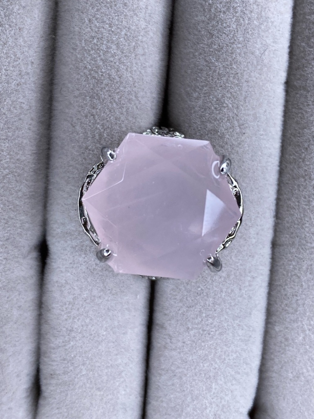 Faceted Rose Quartz Star of David Ring • Ethereal Pink Hexagram